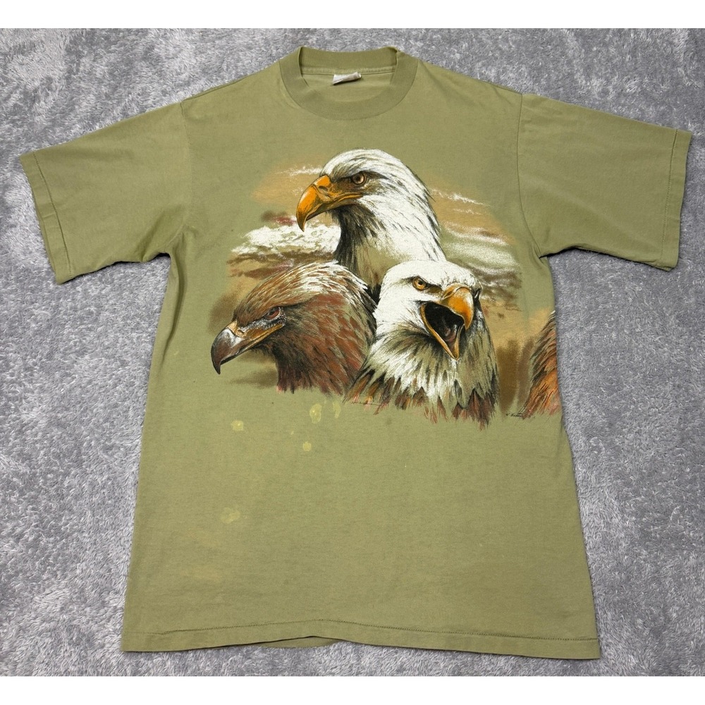 VTG American Eagle Nature Single Stitch T Shirt L Green Hazelwood USA Made 90s